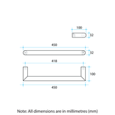 Round Thermorail Single Rail 450X32X100mm 14W Chrome Dsr4